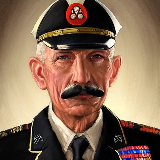 Prompt: portrait of a man by Greg Rutkowski, the grand admiral of the galactic alliance, a man in his 70s, short hair with a mustache, impeccable military composure, wearing the military uniform of the galactic alliance, Star Wars Expanded Universe, highly detailed portrait, digital painting, artstation, concept art, smooth, sharp foccus ilustration, Artstation HQ