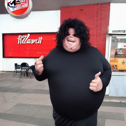 Image similar to obese michael jackson hanging out at pizza hut