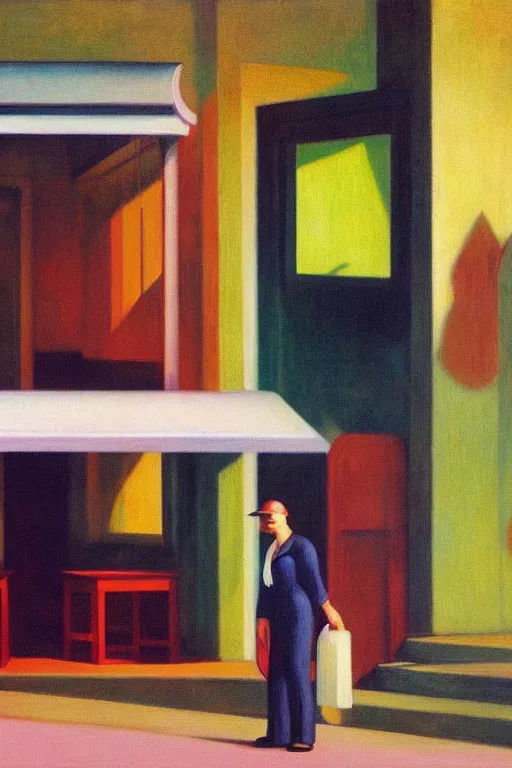 Image similar to liminal vaporwave surrealism, painted by Edward Hopper, airbrush