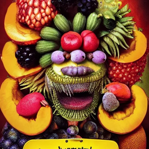 Image similar to giuseppe arcimboldo, fruit monster, new scifi movie