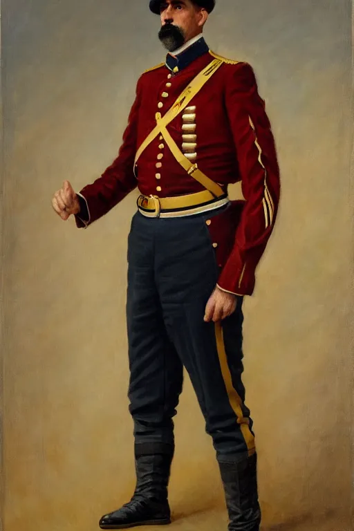 Image similar to full body portrait of the dictator of the indiana pacers, 1 8 8 9, in full military garb, oil on canvas by william sidney mount, trending on artstation