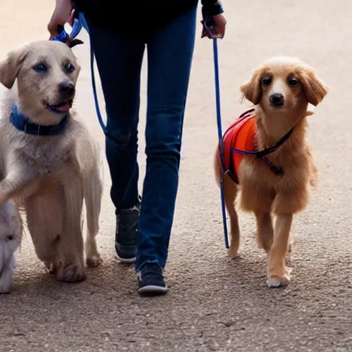 Prompt: pets walking humans,