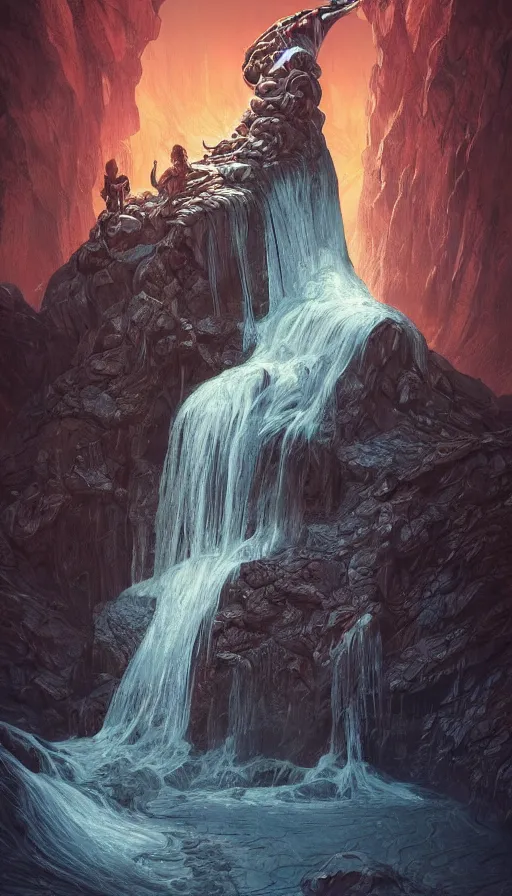 Image similar to scream, waterfalls from the eyes, fame of thrones, lord of daggers, neon, fibonacci, sweat drops, insane, intricate, highly detailed, digital painting, artstation, concept art, smooth, sharp focus, illustration, Unreal Engine 5, 8K, art by artgerm and greg rutkowski and alphonse mucha