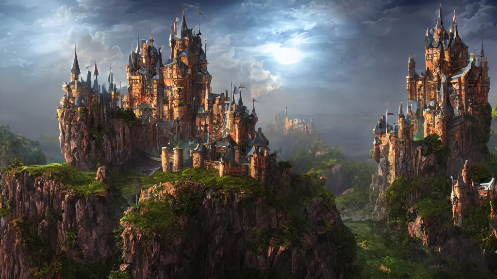 Prompt: fantasy castle, vector art, very very very beautiful scenery, hd, hdr, ue5, ue6, unreal engine 5, cinematic 4k wallpaper, 8k, ultra detailed, high resolution, artstation, award winning