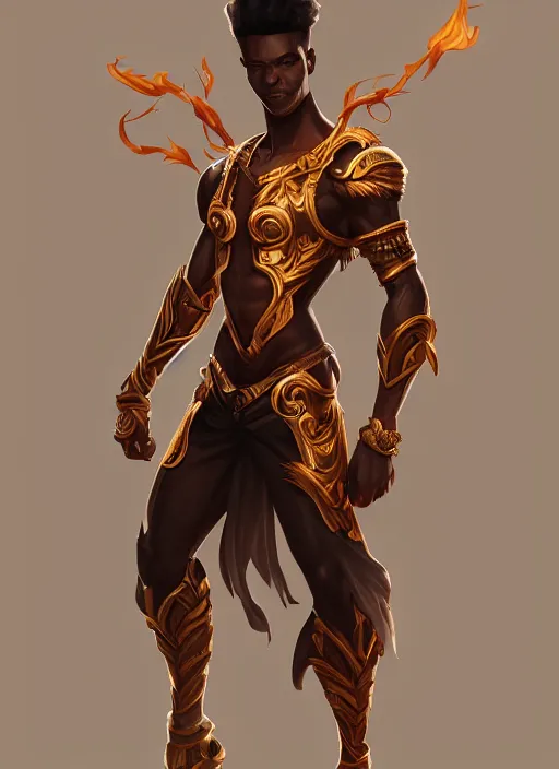 Image similar to a highly detailed illustration of attractive young african guy with flat top flaming hair, dramatic standing pose, intricate, elegant, highly detailed, centered, digital painting, artstation, concept art, smooth, sharp focus, league of legends concept art, wlop