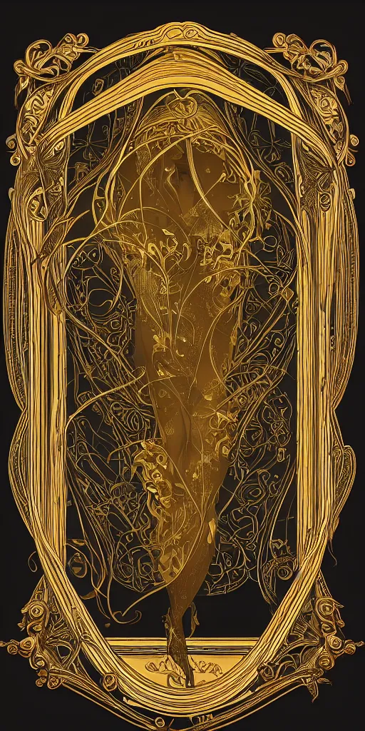 Prompt: an intricate art nouveau edges frame, with golden entertwined edges and empty black center, highly detailed, artstation, concept art, matte, sharp focus,