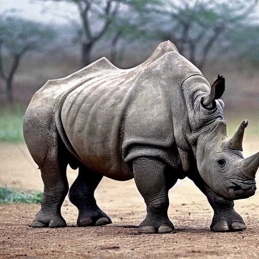 Image similar to a Rhino with the armor of a pangolin, national geographic photograph