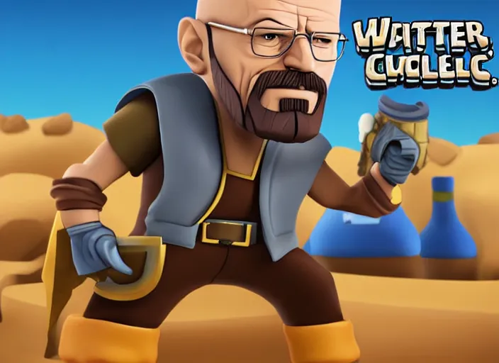 Prompt: a highly detailed walter white as a clash royale character