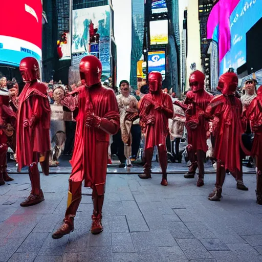 Prompt: beware the ides of march, the assassination of julius caesar by stromtroopers in time square, in the style of vincenzo camuccini, hyperrealism, cinematic, bokeh