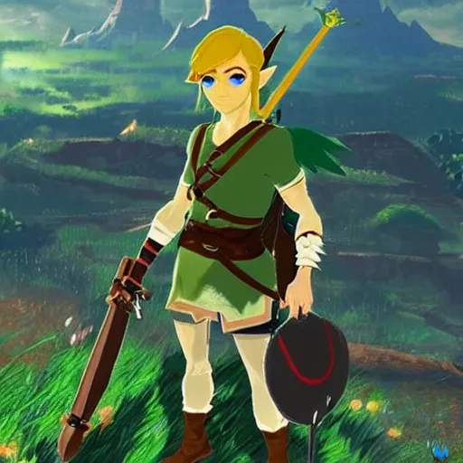 Prompt: genesis impact character meets link from zelda breath of the wild