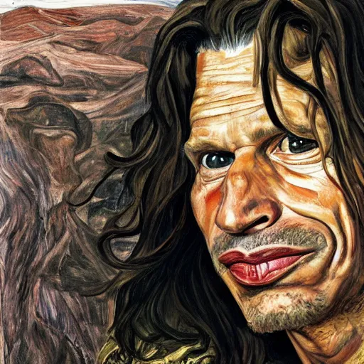 Image similar to high quality high detail painting by lucian freud, hd, portrait of steven tyler