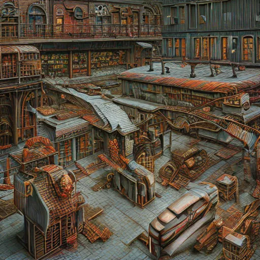 Image similar to hyper detailed 3d render like a Oil painting - the factory by Jacek Yerka, Mariusz Lewandowski, Abstract brush strokes, Houdini Algorithmic Generative Art, Masterpiece, Edward Hopper and James Gilleard, Zdzislaw Beksinski, Mark Ryden, Wolfgang Lettl, hints of Yayoi Kasuma, octane render, 8k