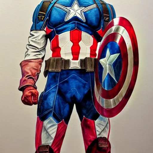 Prompt: captain America goes mad, portrait, watercolor painting, hyper detailed, hyper realistic, by Botticelli, portrait