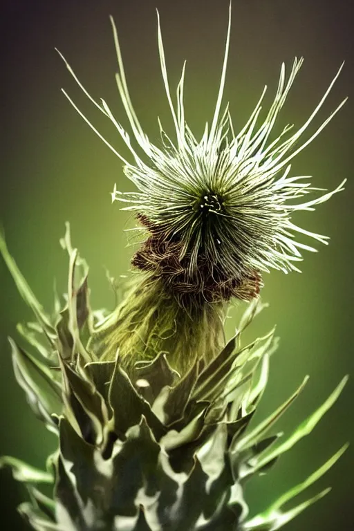 Prompt: a artichoke thistle dandelion monster, highly detailed, digital art, sharp focus, trending on art station