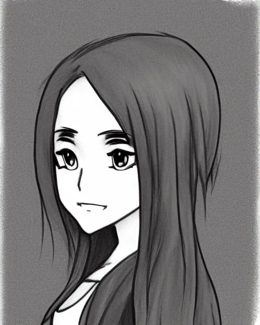 Image similar to highly detailed, cute teenage girl in a tall black top hat, profile face, pencil sketch, gray scale, anime style