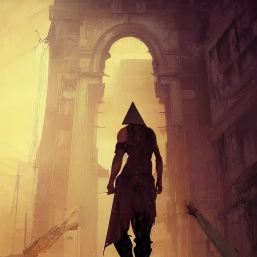 Prompt: silent hill pyramid head as a grand theft auto 5 loading screen, athletic , gorgeous, muscular, intricate, highly detailed, digital painting, artstation, concept art, sharp focus, illustration, art by greg rutkowski and alphonse mucha