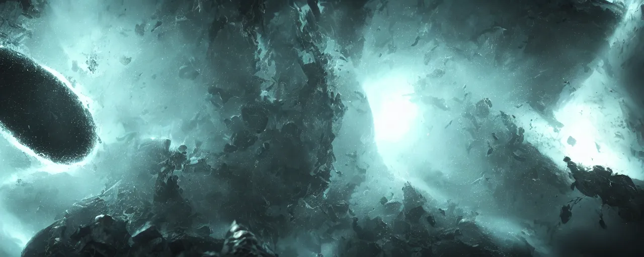 Image similar to a dark epic swirling galaxy, dark scifi, unreal engine, octane render, volumetric lighting