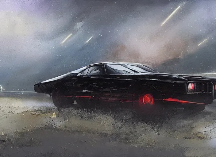 Prompt: ( ( ( ( ( knight rider kitt, car concept art, sci - fi illustration, painting ) ) ) ) ) by vincent di fate and john berkey and blade runner 2 0 4 9!!!!!!!