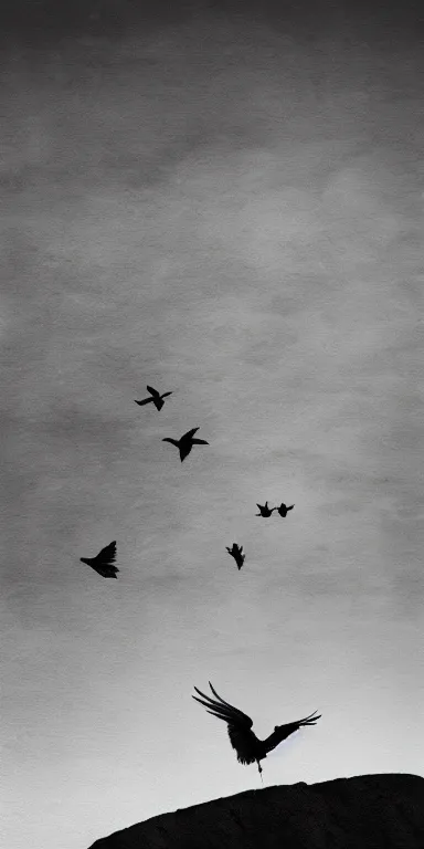 Image similar to the ascent of the crows, album cover, fever!!!, album art, serene, muted tones, hd