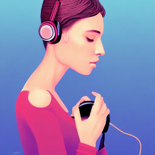 Prompt: an illustration of a beautiful woman listening to music by Anna Nikonova, highly detailed, digital art, trending on artstation