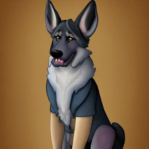 Image similar to an anthropomorphic german shepherd, fursona!!! by don bluth, trending on artstation, full body