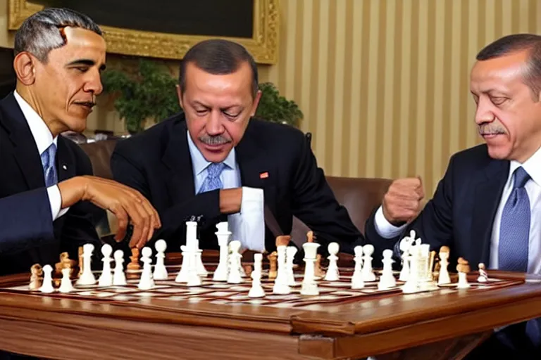 Image similar to barack obama and recep tayyip erdogan playing chess