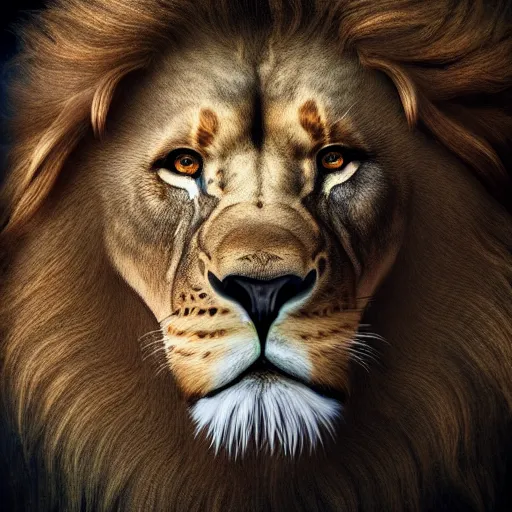 Prompt: high realistic portrait of a lion warrior, highly detailed, epic, dark, 4k