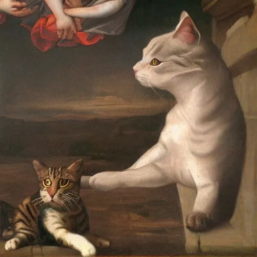 Prompt: renaissance painting of a cat that does not resemble a cat. strange unknown animal.