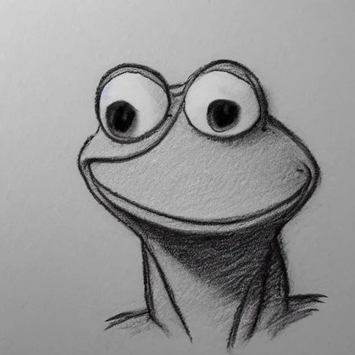 Prompt: pencil sketch of a sad kermit the frog face