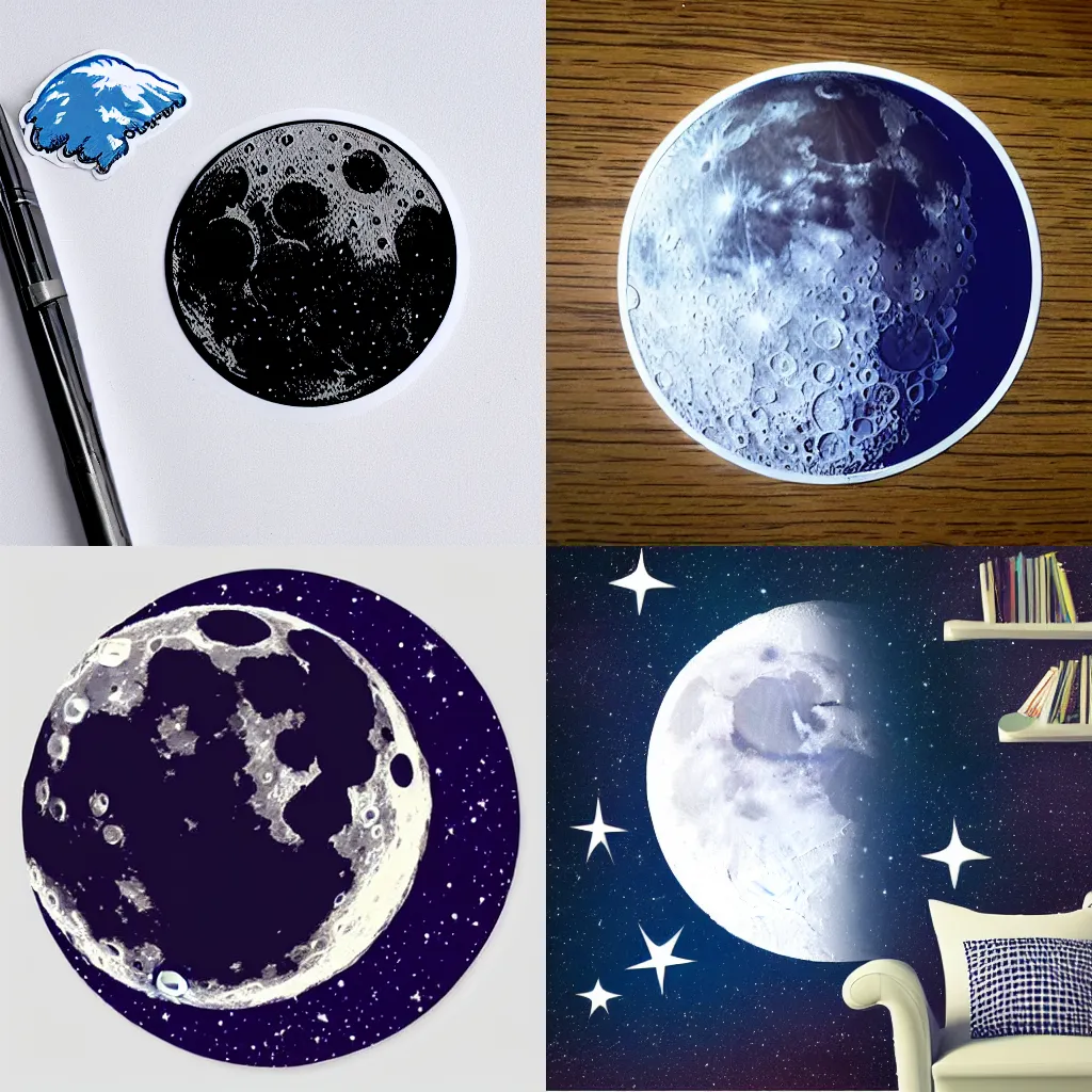 Prompt: moon in space sticker art, plain white background