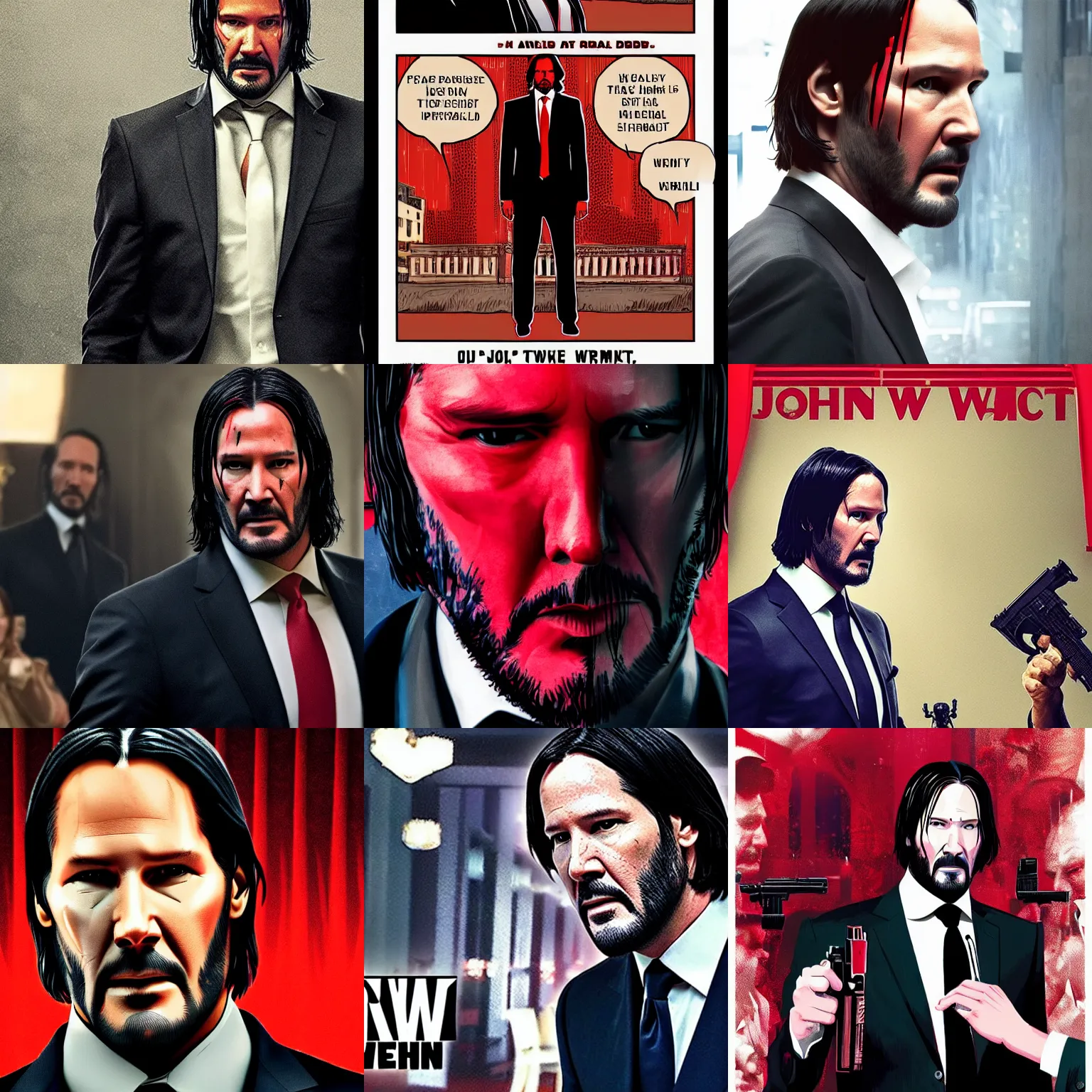 Prompt: john wick staring by donald trump