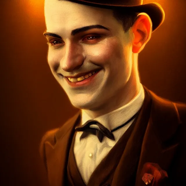 Image similar to portrait of a 1 9 2 5 magician, clean shaven, smiling, atmospheric lighting, intricate, ultra detailed, well composed, best on artstation, cgsociety, epic, stunning, gorgeous, intricate detail, wow, masterpiece