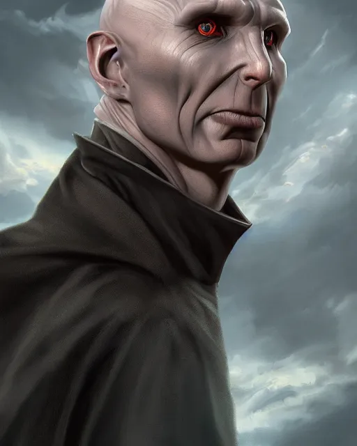 Image similar to portrait of lord voldemort, hyper realistic face, beautiful eyes, character art, art by mark brooks, hyperdetailed, cryengine, trending on artstation, digital art