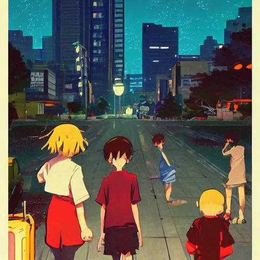 Image similar to vintage poster art concepts for earthbound by trending pixiv fanbox, acrylic palette knife, style of makoto shinkai takashi takeuchi yoshiyuki