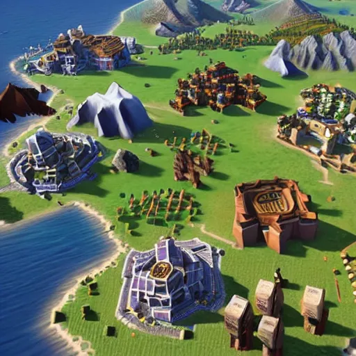 Image similar to civilization 6 video game, Minecraft, map