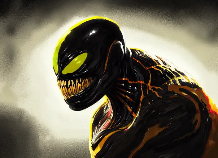 Prompt: venom fused with deadshot yellow eye spotlight, ultra realistic digital painting by greg rutkowski