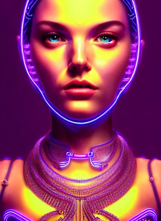 Image similar to a highly detailed photo of very intricate female face full body portrait, futurism, rococo cyber neon lighting, detailed futuristic fibonacci jewelry, profile posing, hyper photorealistic, crispy quality, digital photography, trending in pinterest, cinematic, 4 k ultra hd, art by pascal blanche, art by greg rutkowski, art by artgerm,