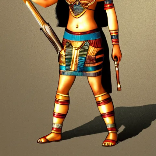 Prompt: full body photo of a female Egyptian warrior with weapons