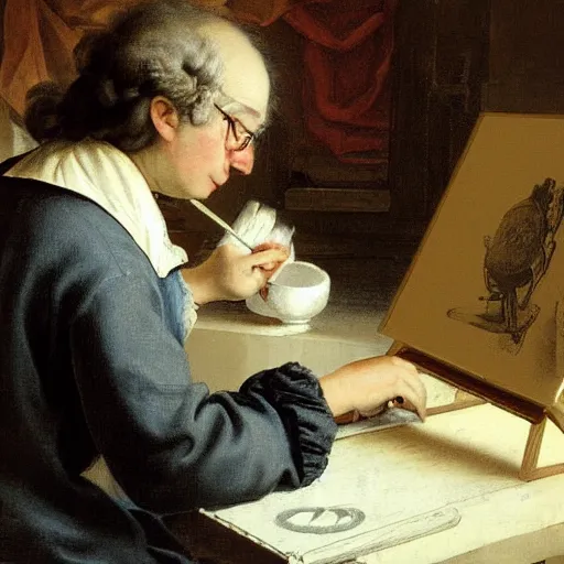 Prompt: painter drawing a computer, baroque