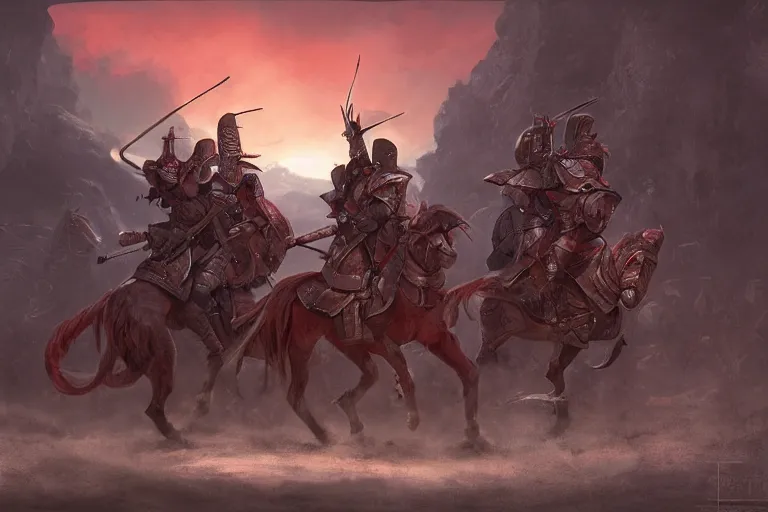 Image similar to our warriors now they clash over causes not worth bleeding for. ashigaru warriors in formation shields armor. sunset lighting hopeful, cinematic fantasy painting, dungeons and dragons, jessica rossier and brian froud