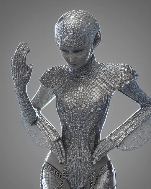 Image similar to a highly detailed metahuman 4 k close up render of an alien goddess bella hadid monument in iris van herpen armor schiaparelli in diamonds crystals swarovski and jewelry iridescent in style of alphonse mucha gustav klimt trending on artstation made in unreal engine 4