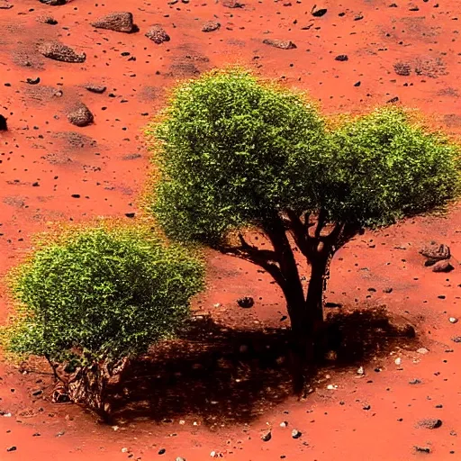 Prompt: footage of a small tree in the middle of mars.