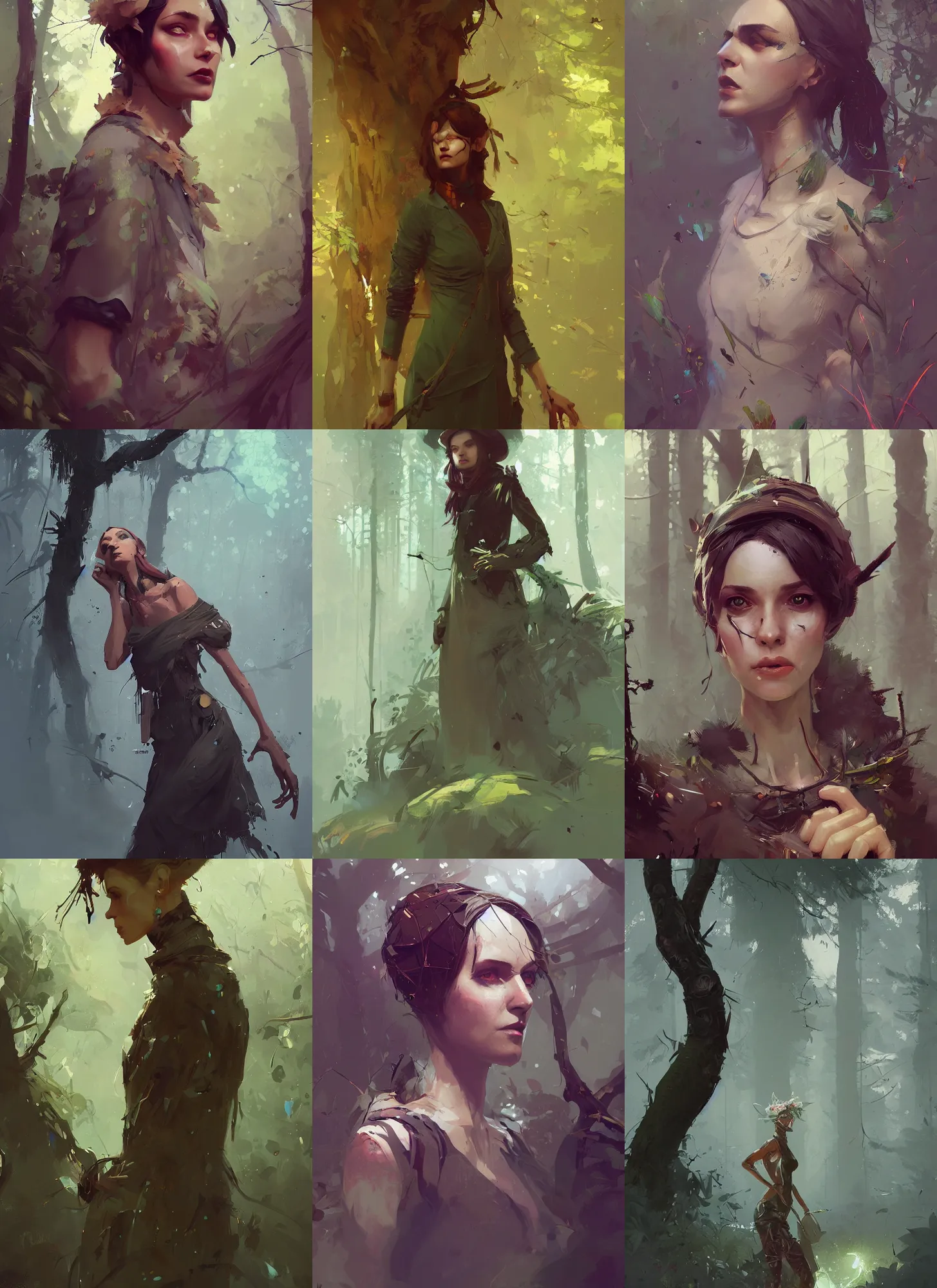 Prompt: a beautiful digital painting art stylish female forest witch, highly detailed, 8 k, amazing detail, artwork by ismail inceoglu, craig mullins, j. c. leyendecker trending on artstation