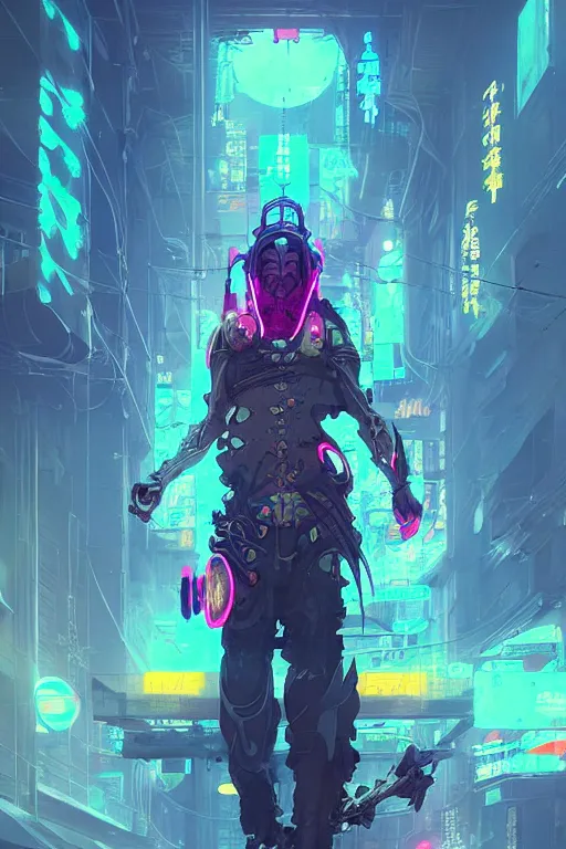 Prompt: lucian from league of legends fisherman cyberpunk futuristic neon. decorated with traditional japanese ornaments by ismail inceoglu dragan bibin rossdraws peter mohrbacher