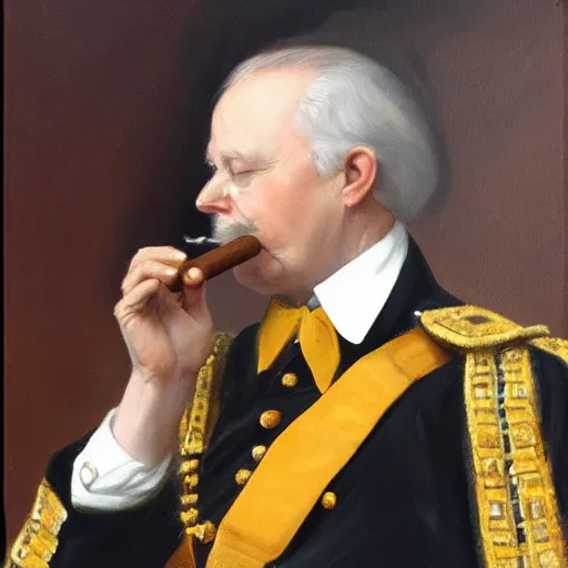 Image similar to Oil painting of Carl XVI Gustav smoking a cigar