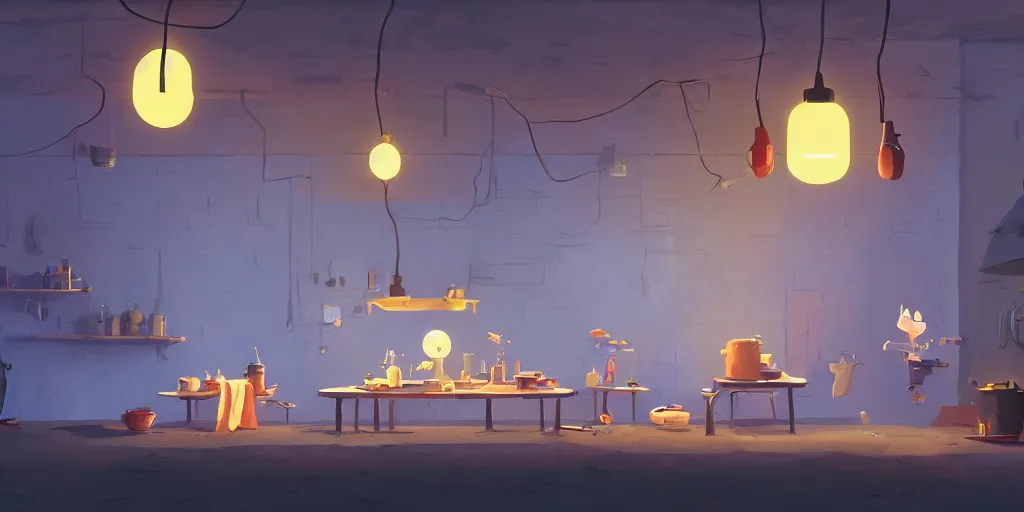 Image similar to epic illustration of a wooden kitchen dim lit by 1 candle doubly so by Goro Fujita and Simon Stalenhag , day of the tentacle background, 8k, trending on artstation, hyper detailed, cinematic