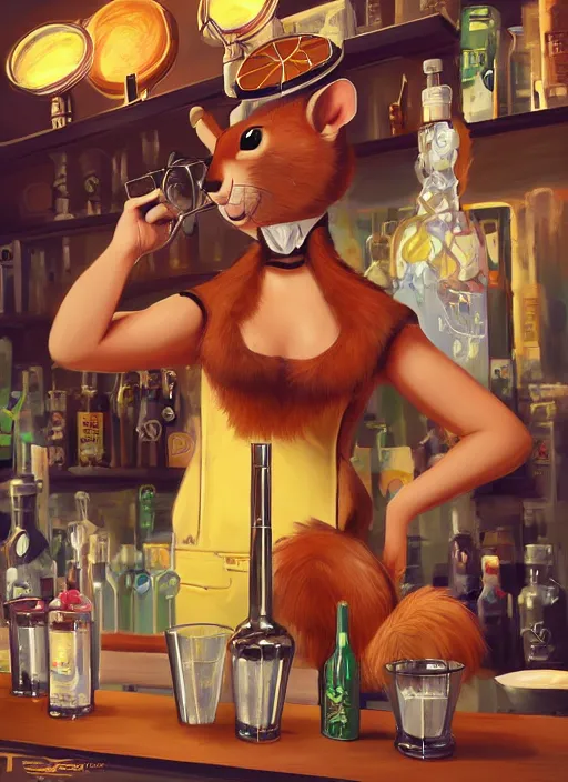 Prompt: squirrel anthro as a dapper bartender with a big fluffy tail, retro futurism, art deco, detailed painterly digital art by WLOP, 🐿🍸🍋, furaffinity, trending on artstation