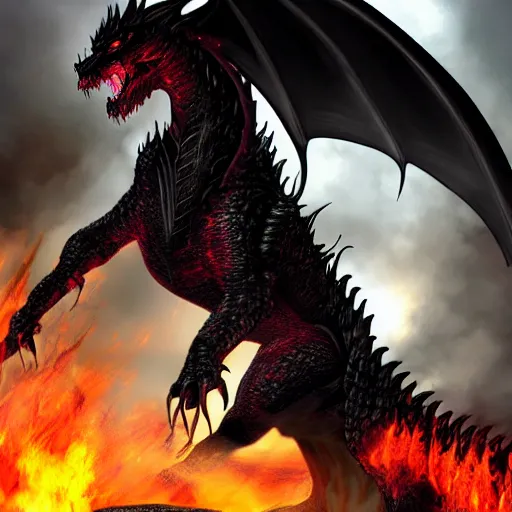 Prompt: A black dragon roaring fire, high fantasy, 4k, cinematic, in the style of Jim Burns