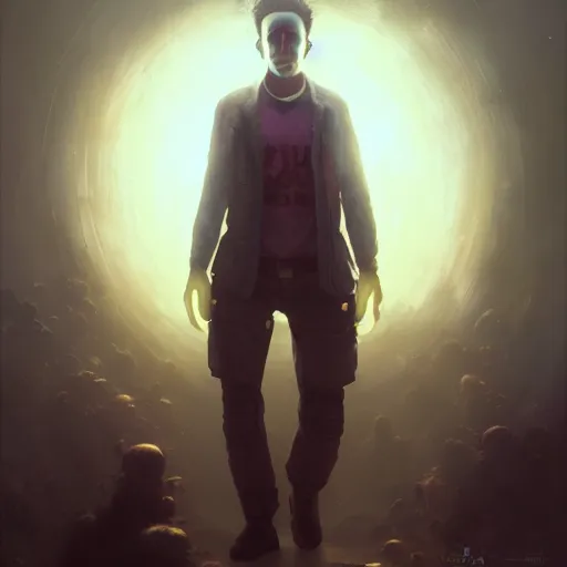 Image similar to neville goddard, huggy wuggy from poppy playtime video game, fullbody, ultra high detailed, glowing lights, oil painting, greg rutkowski, charlie bowater, beeple, unreal 5, daz, hyperrealistic, octane render, rpg portrait, dynamic lighting, fantasy art, beautiful face