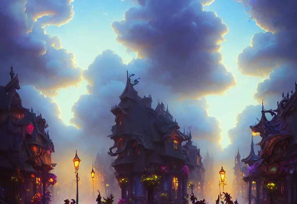 Image similar to funk dance girls going crazy on the street layered clouds, deep focus, fantasy, intricate, elegant, highly detailed, digital painting, artstation, concept art, matte, sharp focus, illustration, hearthstone, art by rhads and artgerm and greg rutkowski and alphonse mucha. gediminas pranckevicius